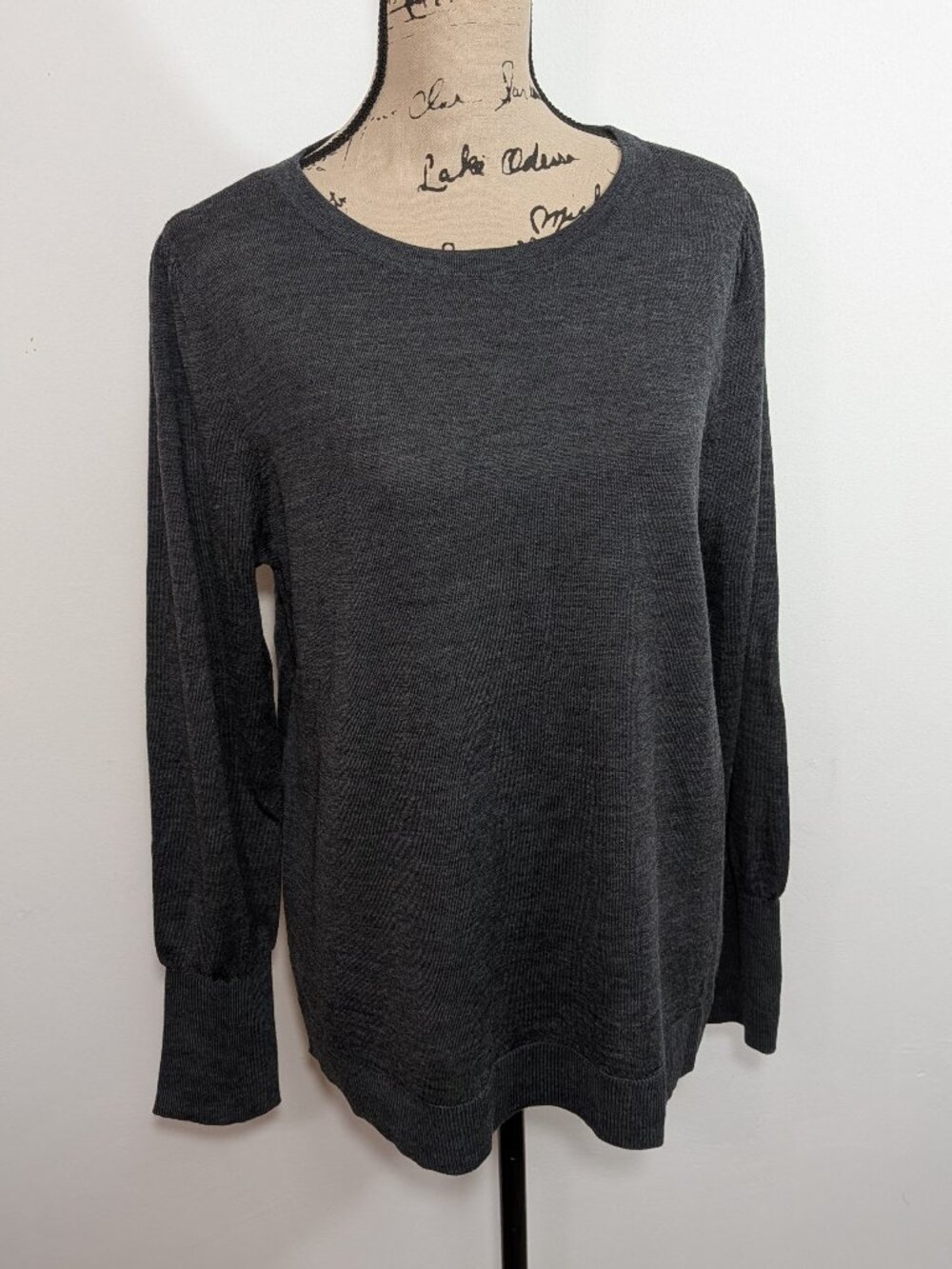 NWT J Jill Sweater Dark Charcoal Gray Long Sleeve Sweater 100% Merino Wool M